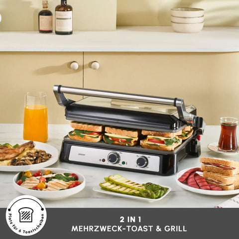 Karaca Inox Toastmate Grill 6 Scheiben Kapazität Zeit einstellbar Gusseisen Platte Grill und Toaster 2000W