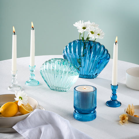 Karaca Home Marine Glass Candle Holder, Turquoise