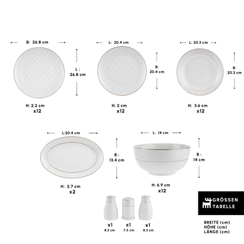 Karaca Elegance Bone Mandarin 53-teiliges Tafelservice für 12 Personen Gold