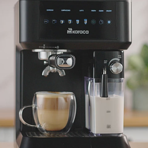 Karaca MyCaffe Barista S10 Automatic Espresso, Latte &amp; Cappuccino Machine with Integrated Milk Tank – Matte Black