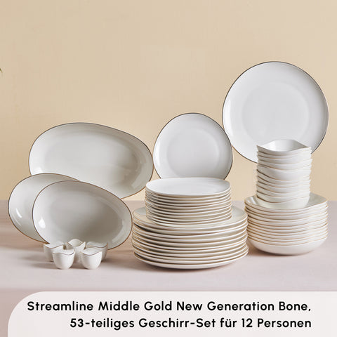 Karaca Stream Bone Middle 53-Piece Dinner Set for 12 People Gold